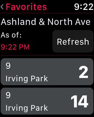 watchOS view of arrival times